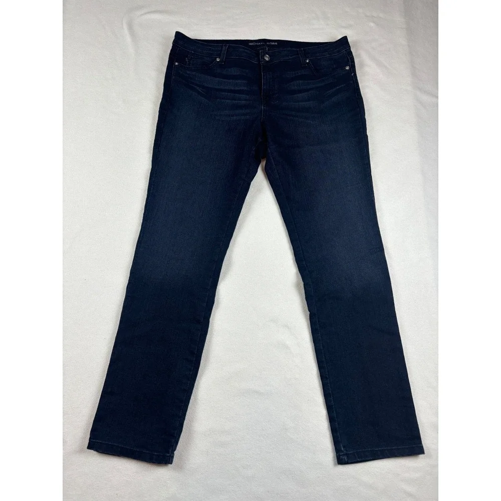 Michael Kors Womens Dark Wash Straight Leg Stretch Denim Jeans Size 14 Indigo - Picture 2 of 6